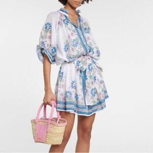 Juliet Dunn blouson blue floral mini dress